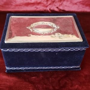 Blue velvet jewelry box with sterling silver top Marked